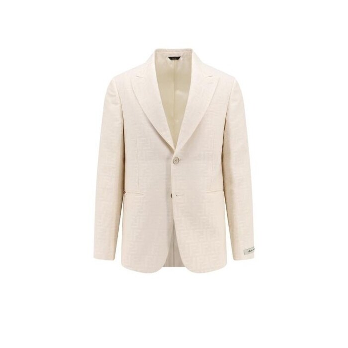 펜디 화이트 FF 코튼 린넨 블레이저 리넨 자켓 FJ0768 AR94 F1MTI - Fendi