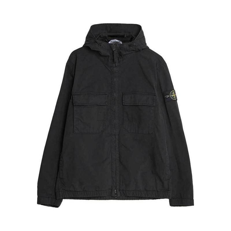 [국내배송] 스톤아일랜드 자켓 바람막이 후드 스트레치 코튼 블랙 - Stone Island