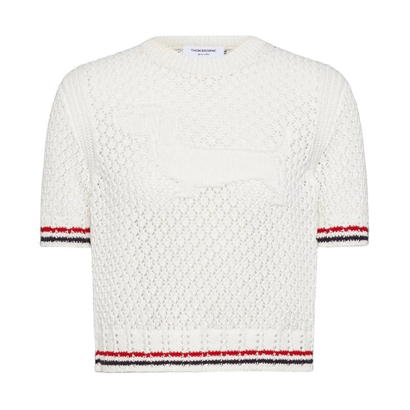 26SS 톰브라운 헥터 인타르시아 화이트 여성 반팔 니트 FKA511A Y3062 100 - Thom Browne