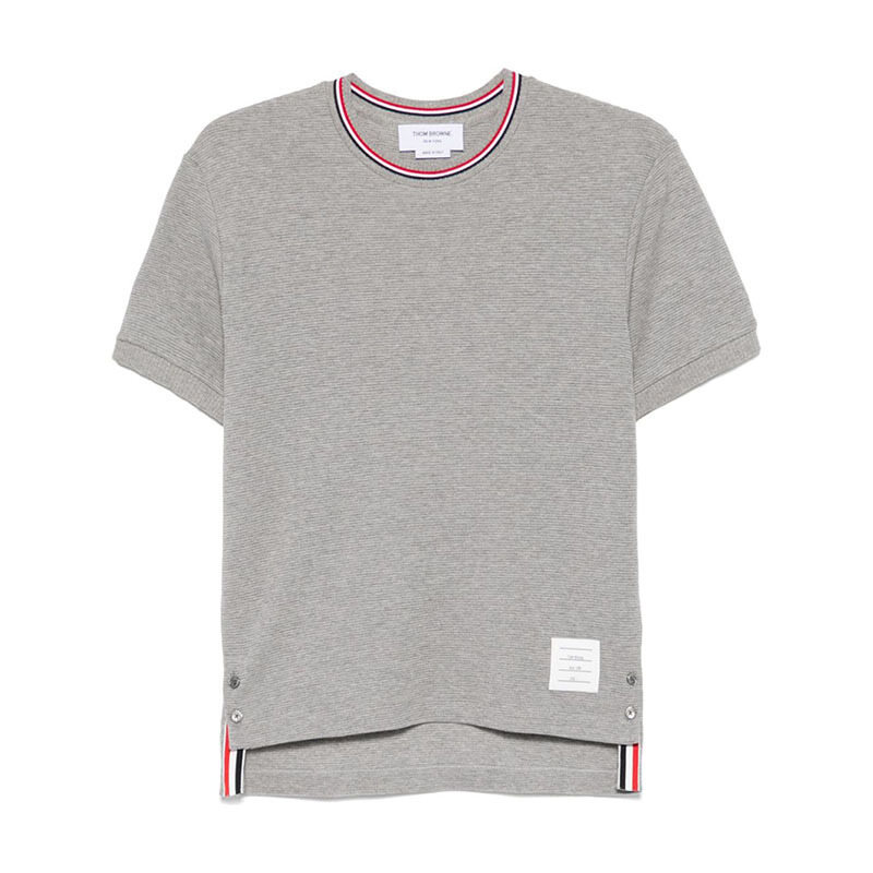 톰브라운 코튼 와플 그레이 남성 반팔 티셔츠 MJS287A J0216 055 - Thom Browne