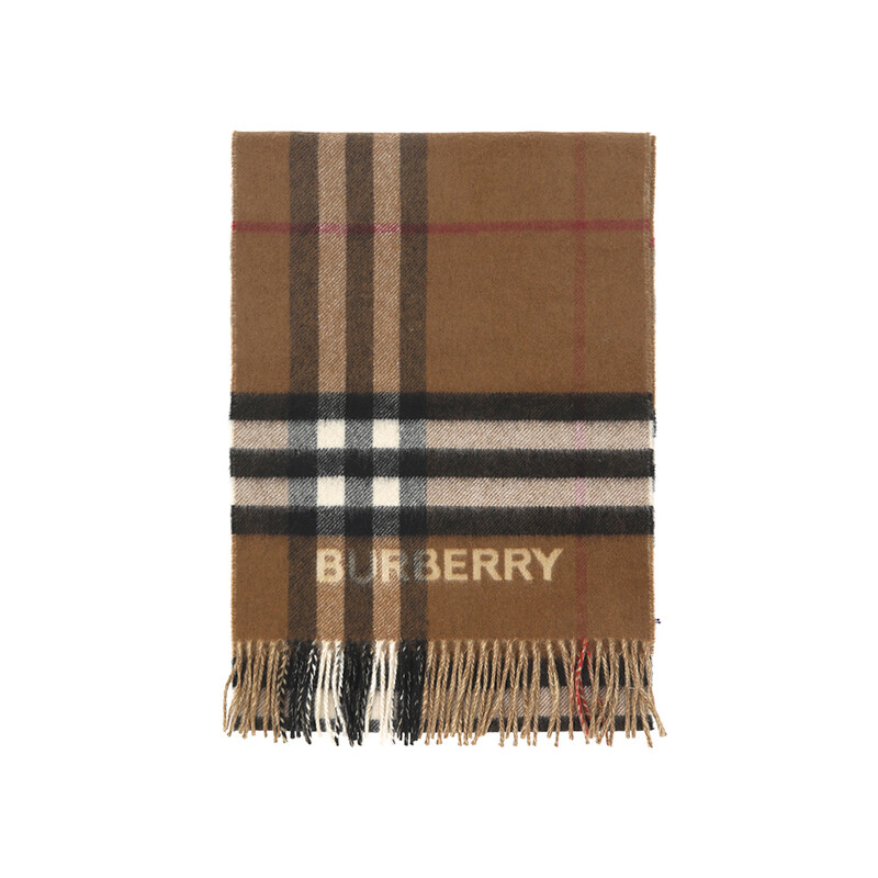 [버버리 BURBERRY] 8045329 A7026 와이드 체크 캐시미어 프린지 머플러 - Burberry