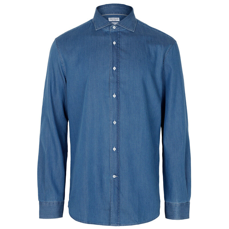 브루넬로쿠치넬리 블루 남성 데님 셔츠 MR6830627 C001 - Brunello Cucinelli