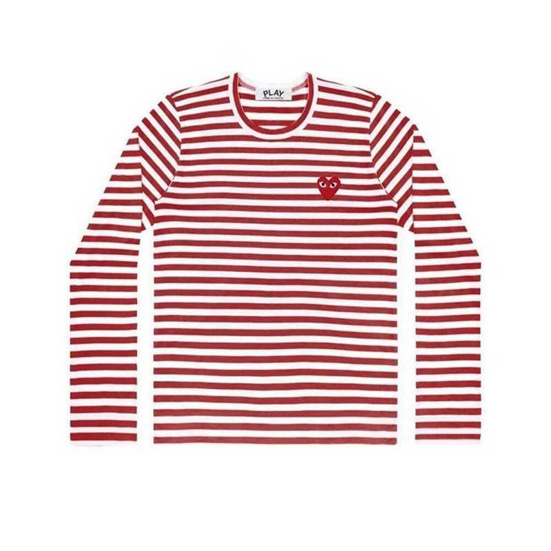 [국내배송] 꼼데가르송 긴팔 티셔츠 스트라이프 레드하트 남여공용 레드 - Comme des Garcons