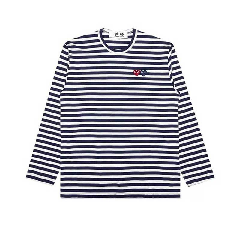 [국내배송] 꼼데가르송 긴팔티셔츠 스트라이프 쭉티 더블하트 남여공용 - Comme des Garcons