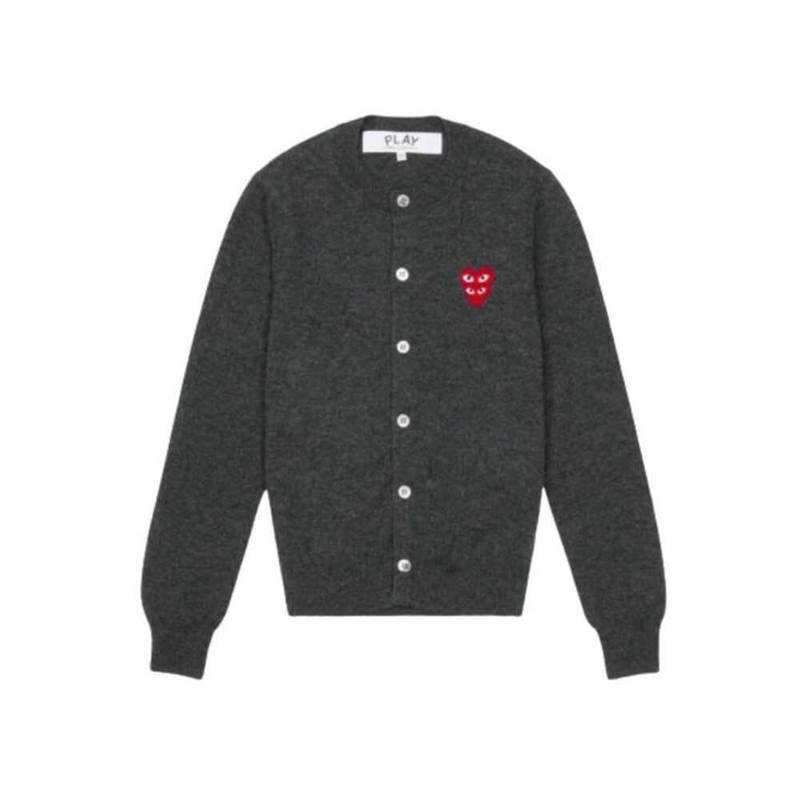 [국내배송] 꼼데가르송 가디건 더블하트 버건디 남여공용 그레이 - Comme des Garcons