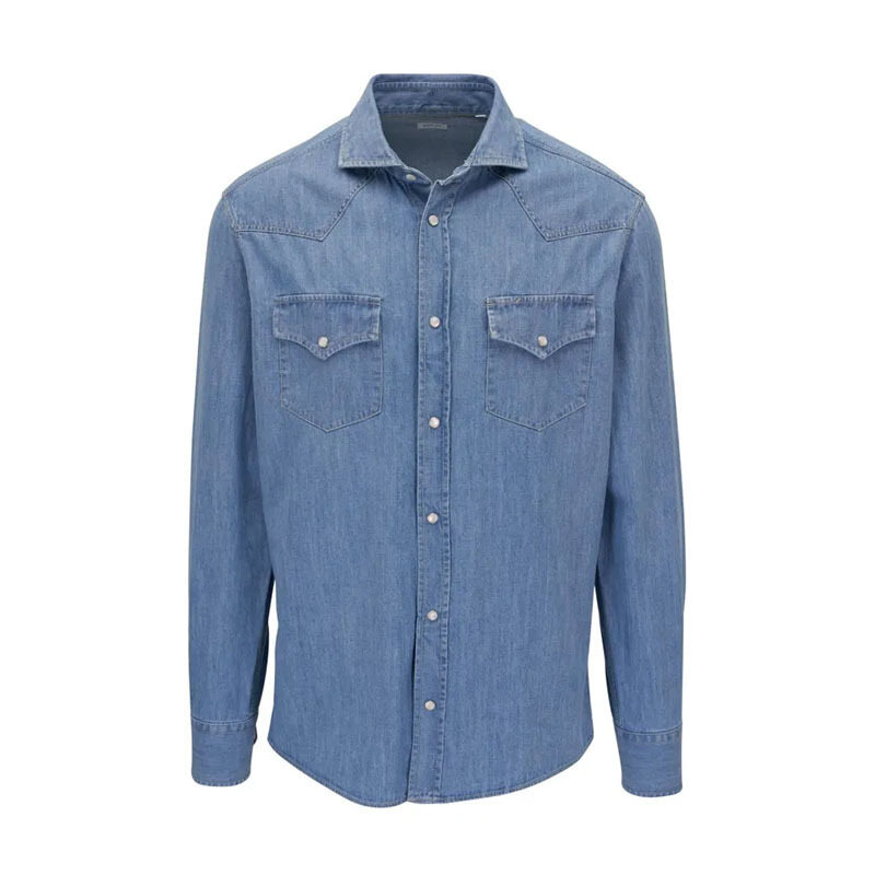 26SS 브루넬로쿠치넬리 스냅 버튼 남성 데님 셔츠 MH1924008 COW32 - Brunello Cucinelli