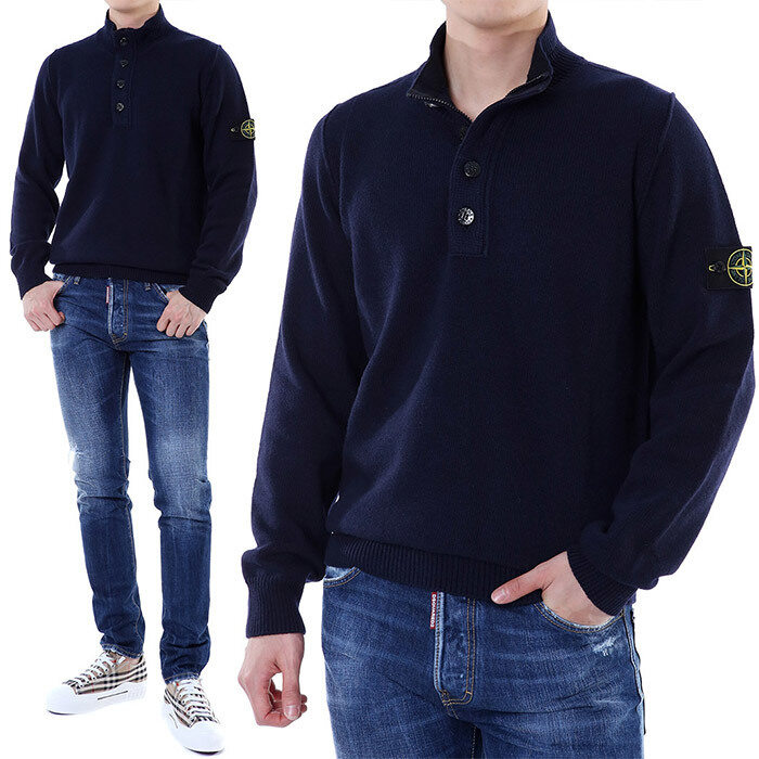 스톤아일랜드 하프 버튼 울 니트 집업 (네이비) K2S155100040 S00A3 V0020 - Stone Island