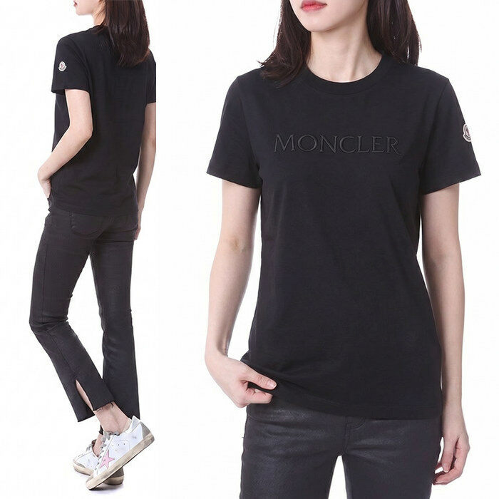 몽클레어 로고 패치 볼륨 자수 타이포 여성 라운드 티셔츠 (블랙) 8C00012 89AUO 999 - Moncler