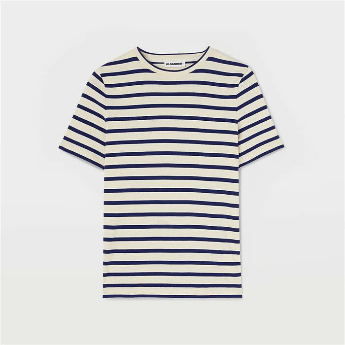 질샌더 로고 패치 스트라이프 여성 반팔 티셔츠 J40GC0111 J46497 124 - Jil Sander