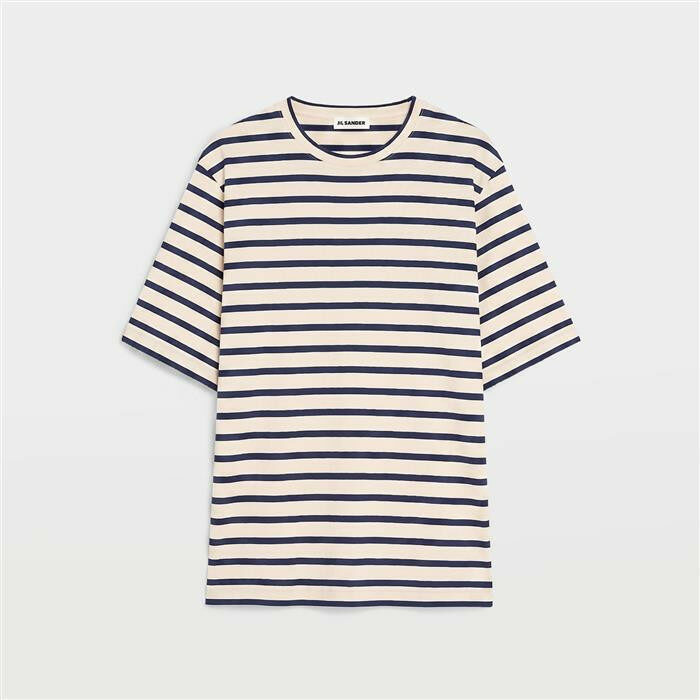 질샌더 로고 패치 스트라이프 남성 반팔 티셔츠 J47GC0109 J46497 124 - Jil Sander