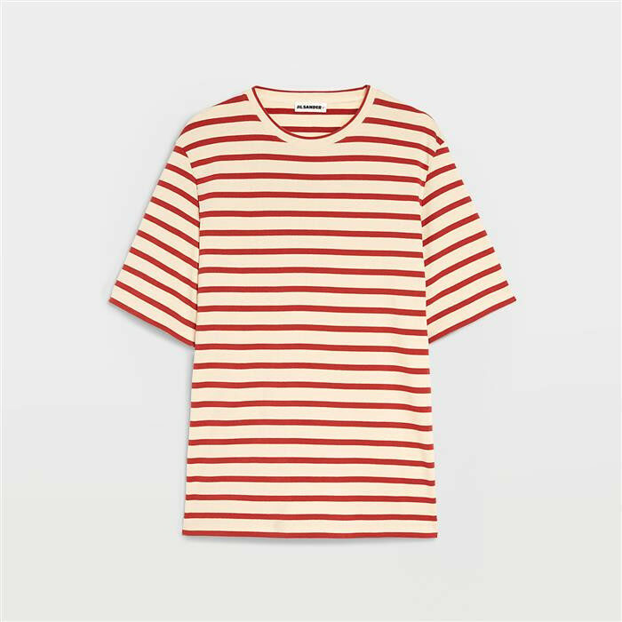 질샌더 로고 패치 스트라이프 남성 반팔 티셔츠 J47GC0109 J46497 649 - Jil Sander