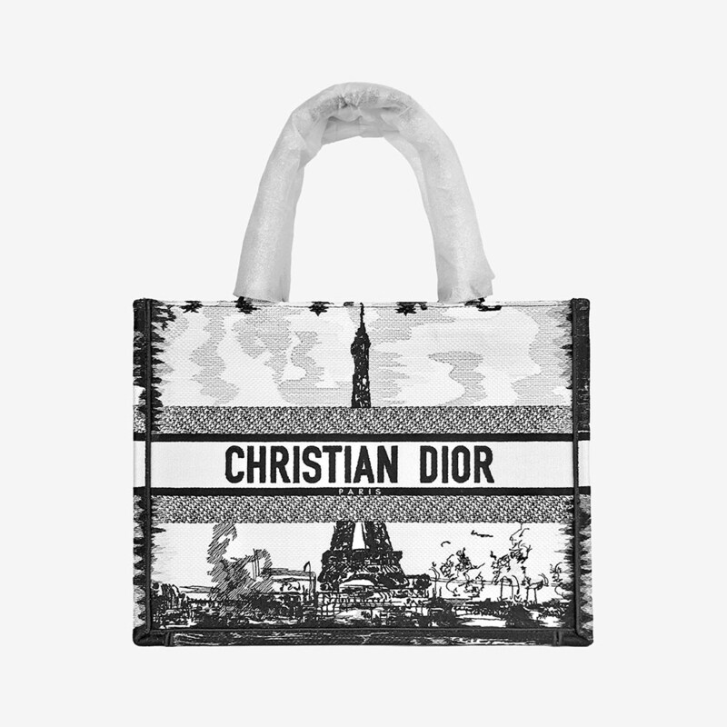 미사용 디올 M1296ZEGG 파리 자수 북토트 미디엄 토트백 화이트 블랙 9URW9B1Z - Christian Dior