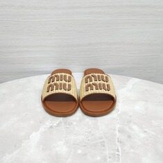 [럭스유] (새상품) 37.5 / 미우미우 라피아 로고 슬라이드 샌들 슬리퍼 5XX644 썸네일 1