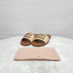 [럭스유] (새상품) 37.5 / 미우미우 라피아 로고 슬라이드 샌들 슬리퍼 5XX644 썸네일 7