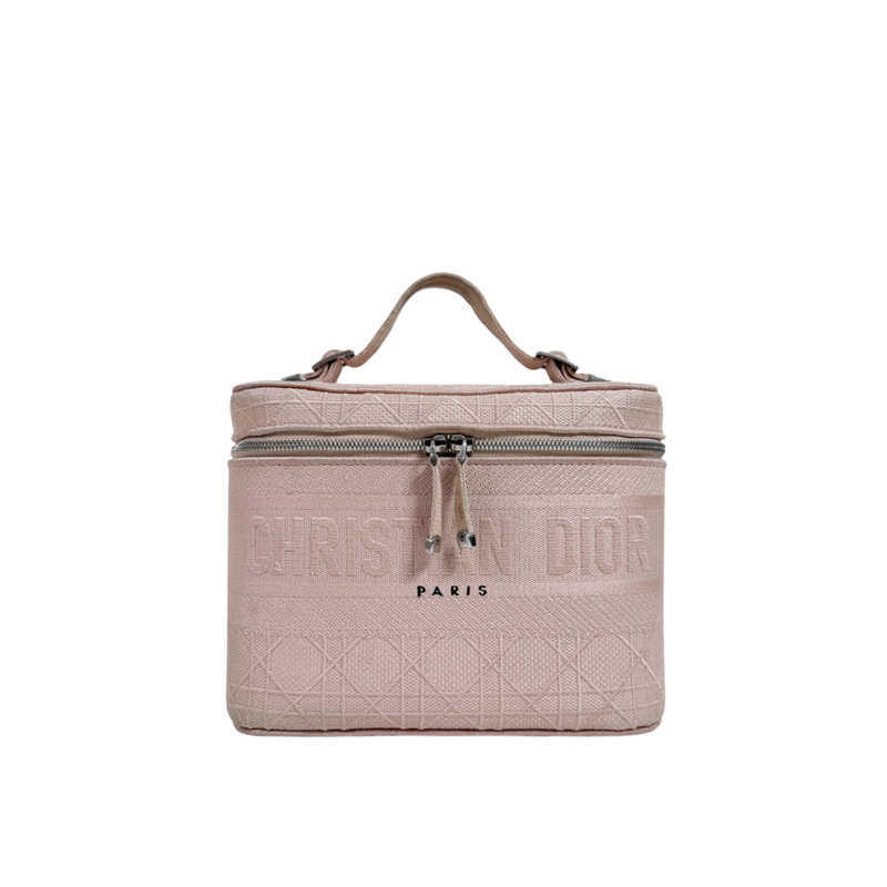 [중고명품비아르] [L] 디올 트래블 까나쥬 자수 메쉬 베니티 케이스 토트백 핑크 라지 - Christian Dior