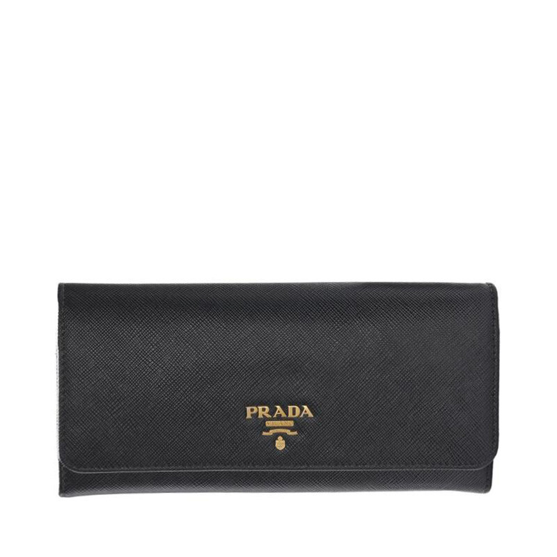 블랙 사파이노 금장 플랩 장지갑 - Prada
