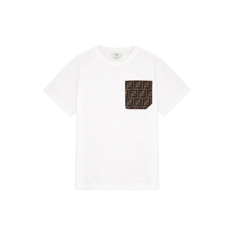 키즈 FF 자카드 포켓 반팔 티셔츠 화이트 JUI150 7AJ F0TU9 - Fendi