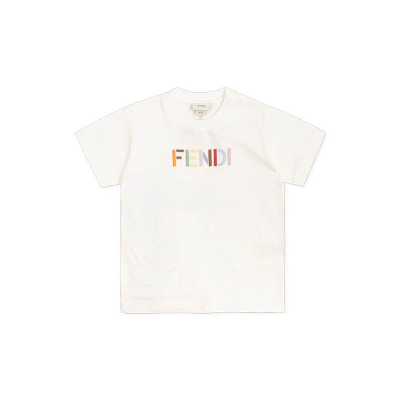 키즈 여성 컬러 자수 로고 반팔 티셔츠 화이트 JUI208 AY8D F0TU9 - Fendi
