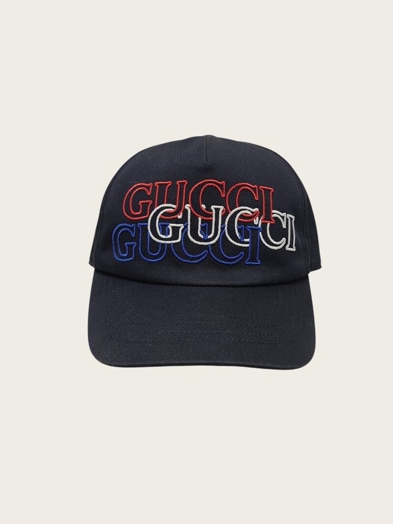 [중고명품/루이스잇] L / 구찌 블랙 트리플 멀티컬러 자수 로고 베이스볼캡 모자 - Gucci