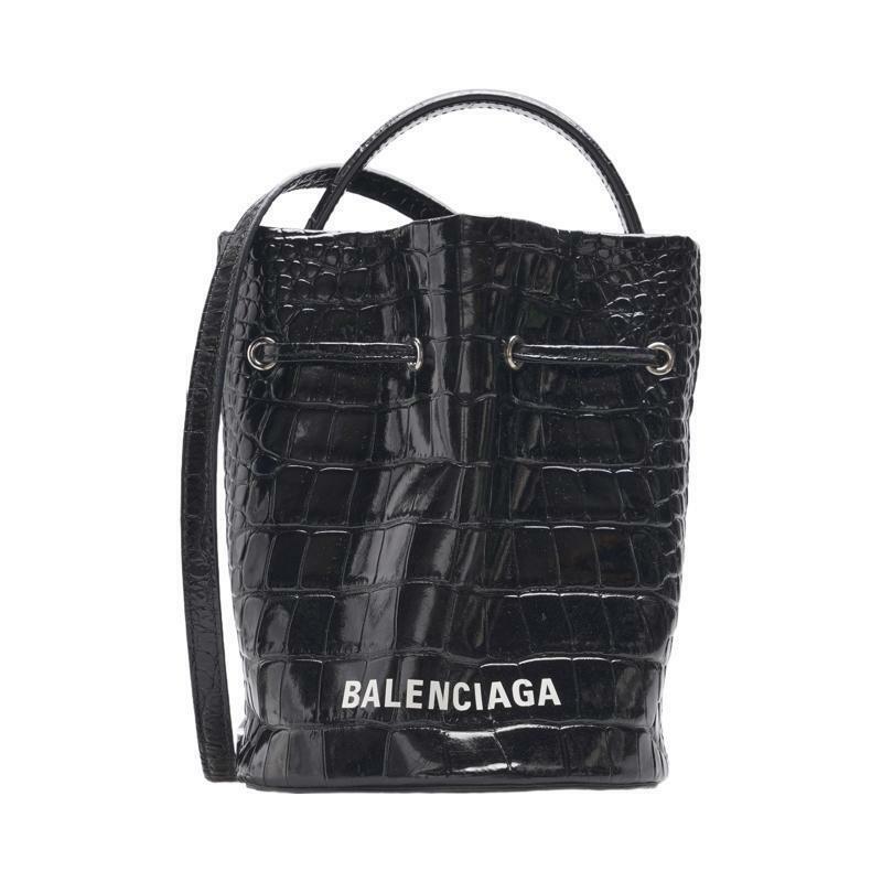블랙 카프스킨 크록 에브리데이 XS 버킷백 - Balenciaga