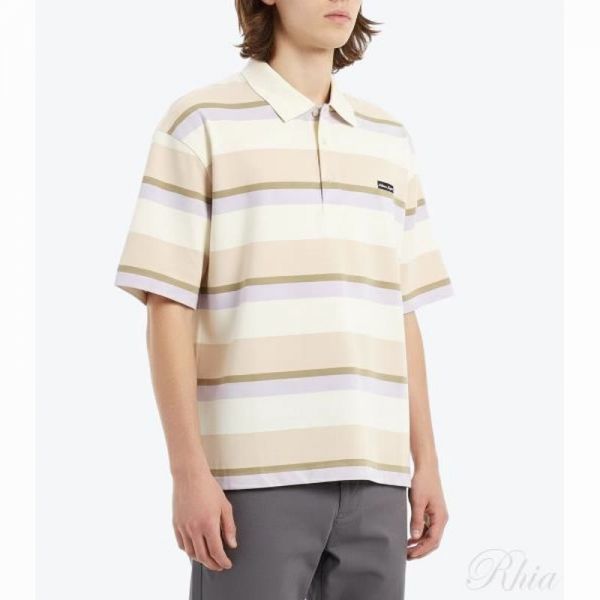메종키츠네 스트라이프 SS 오버사이즈 폴로 OM00206KJ7019 0233 반팔 - Maison Kitsune