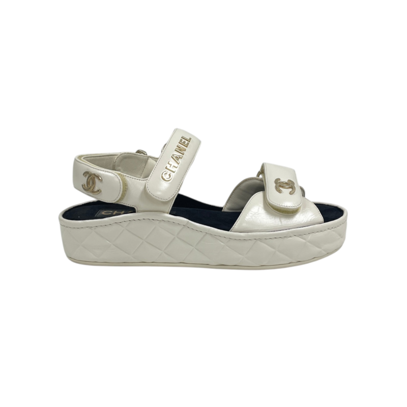 샤넬 G37456 화이트 CC로고 벨크로 샌들 슬리퍼H00397 - Chanel