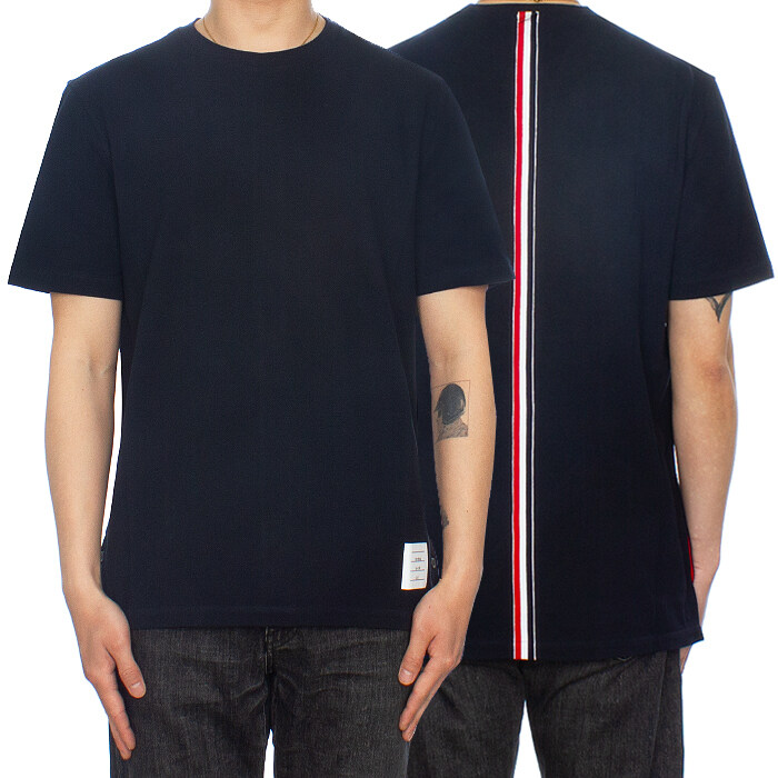 톰브라운 센터백 스트라이프 반팔 티셔츠 네이비 MJS056A 00050 415 - Thom Browne