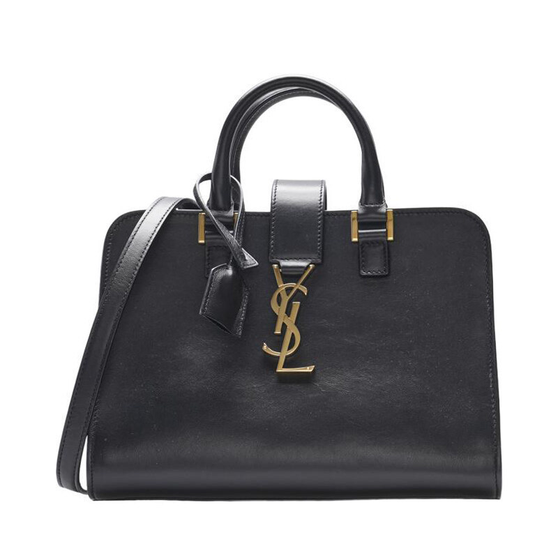 블랙 카프스킨 모노그램 카바스 베이비 토트백 - Saint Laurent