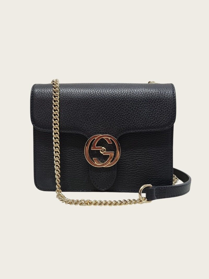 [중고명품/루이스잇] 구찌 블랙 금장 인터로킹 GG 체인 숄더백 스몰 - Gucci