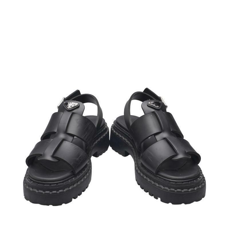 (225mm) 블랙 러버 삼각 로고 샌들 - Prada