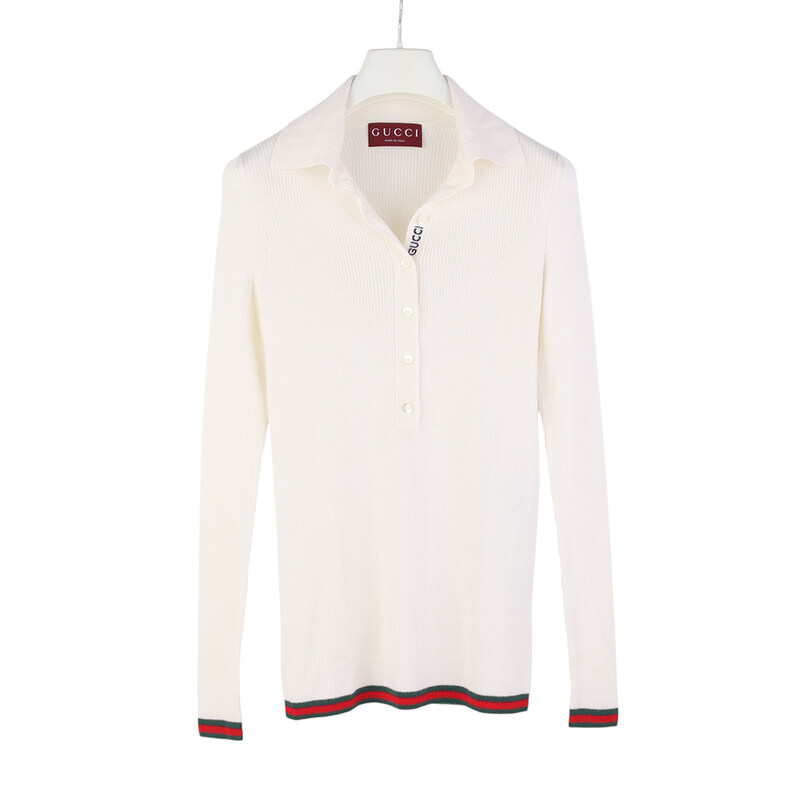 구찌 810315 자수 캐시미어 실크 폴로 셔츠 화이트 S 37596Y-1 - Gucci