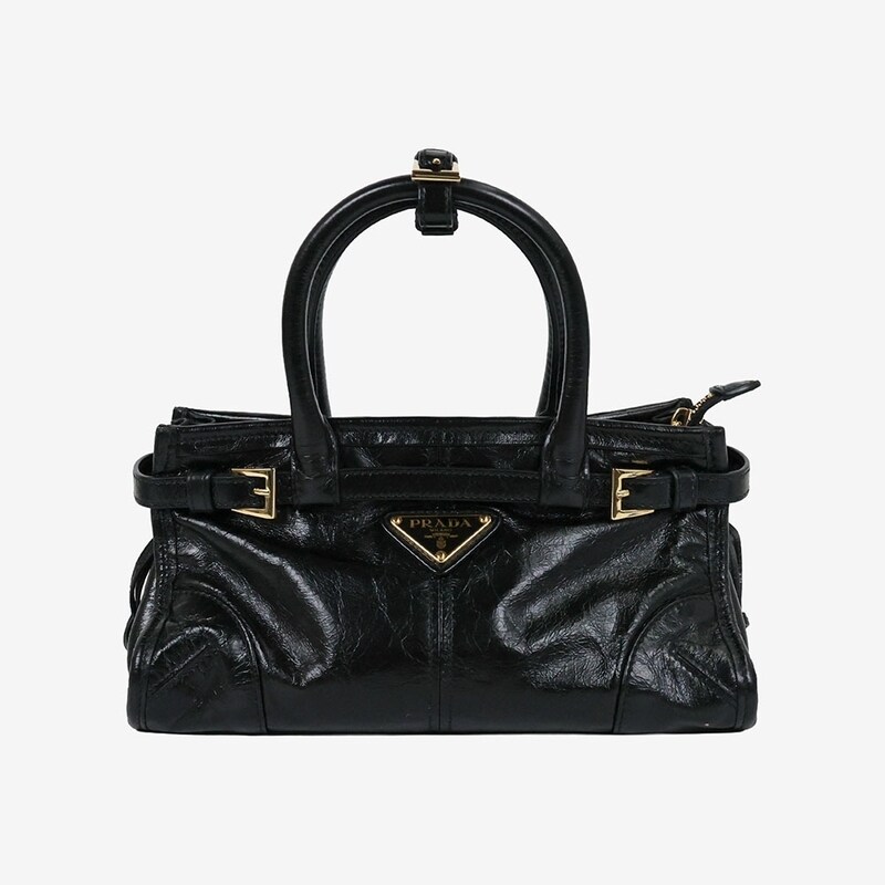 프라다 1BA486 보니 가죽 핸드백 미니 블랙 9IV4FGXV - Prada