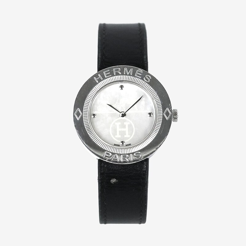 에르메스 PP1.410 파스파스 자개 쿼츠 시계 30mm 실버 레더 FISGQO8J - Hermes
