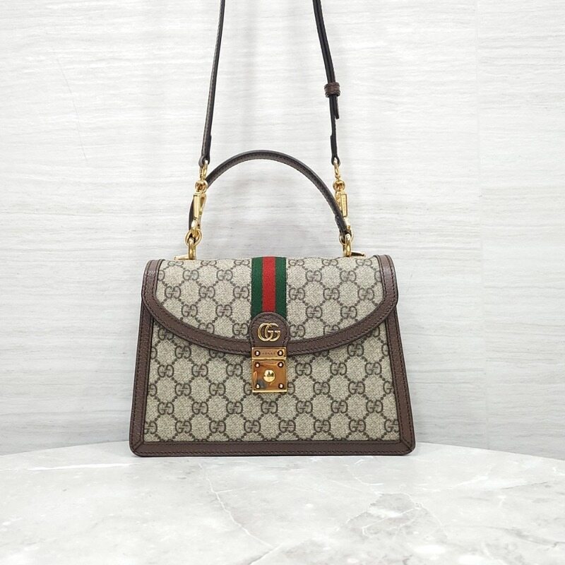 [럭스유] 구찌 오피디아 웹 스몰 탑 핸들백 베이지 에보니 651055 - Gucci