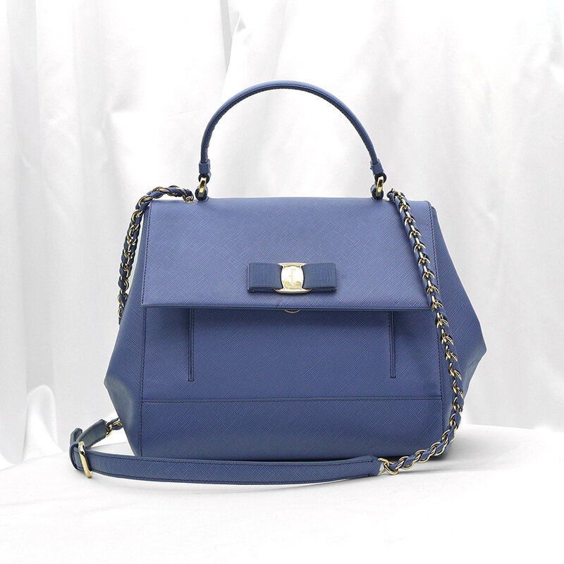 Ferragamo(페라가모) 21 F558 블루 카프스킨 금장 바라보우 옥스퍼드 2WAY - Salvatore Ferragamo