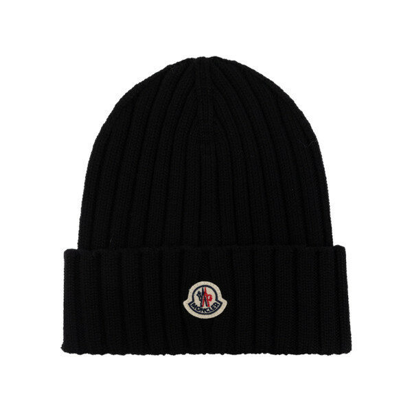 몽클레어 26SS 로고 패치 울 비니 블랙 3B000 36 A9327 999 - Moncler