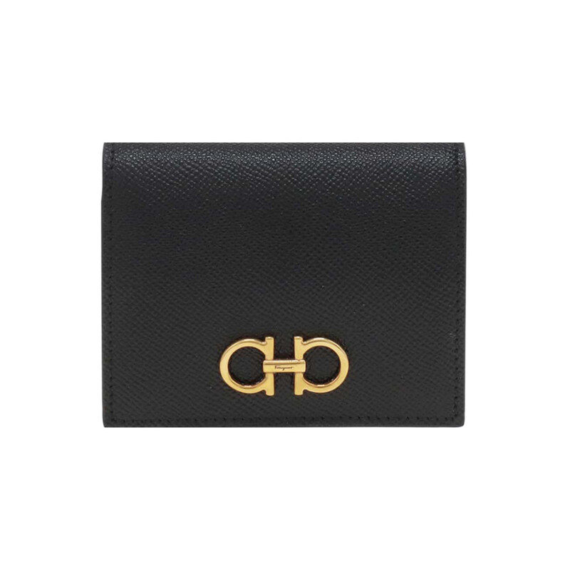 26FW 금장 더블 간치니 컴팩트 반지갑 블랙 22-D780 0726512 - Salvatore Ferragamo