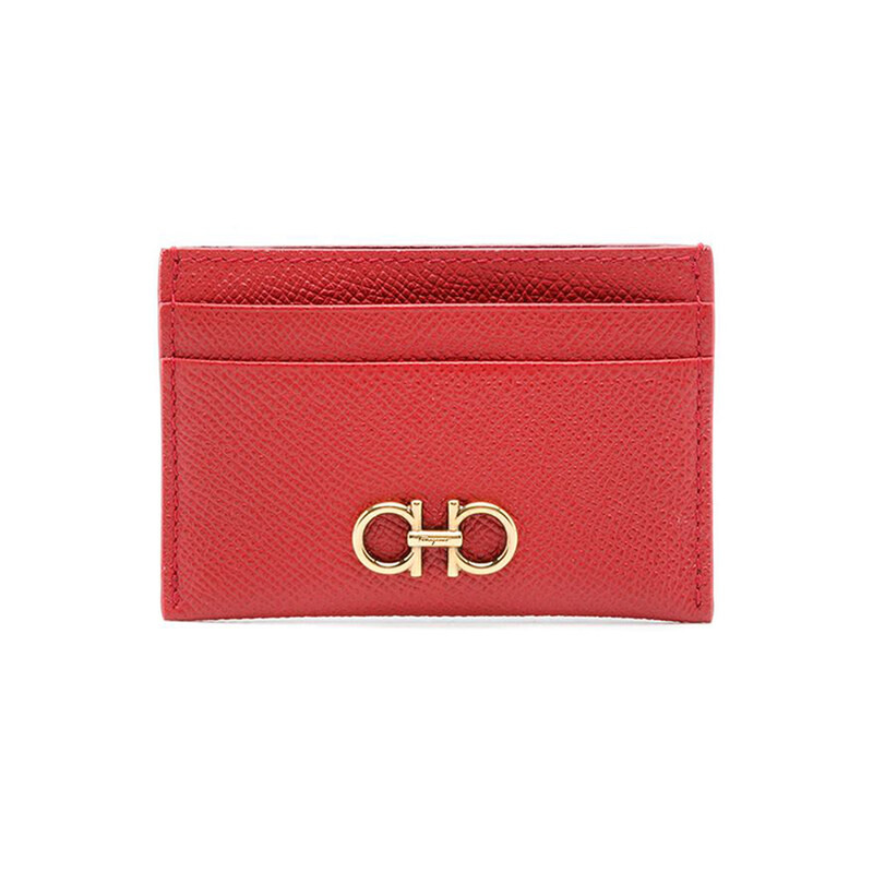 26FW 금장 더블 간치니 카드지갑 레드 22-0007 0746668 - Salvatore Ferragamo