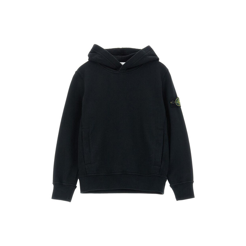 키즈 와펜 패치 기모 후드티 블랙 K2S16 6100004 S0A20 V0029 - Stone Island