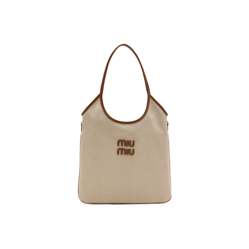 26FW 로고 자수 아이비 캔버스 숄더백 베이지/브랜디 5BG231 ACRN F062F - Miu Miu
