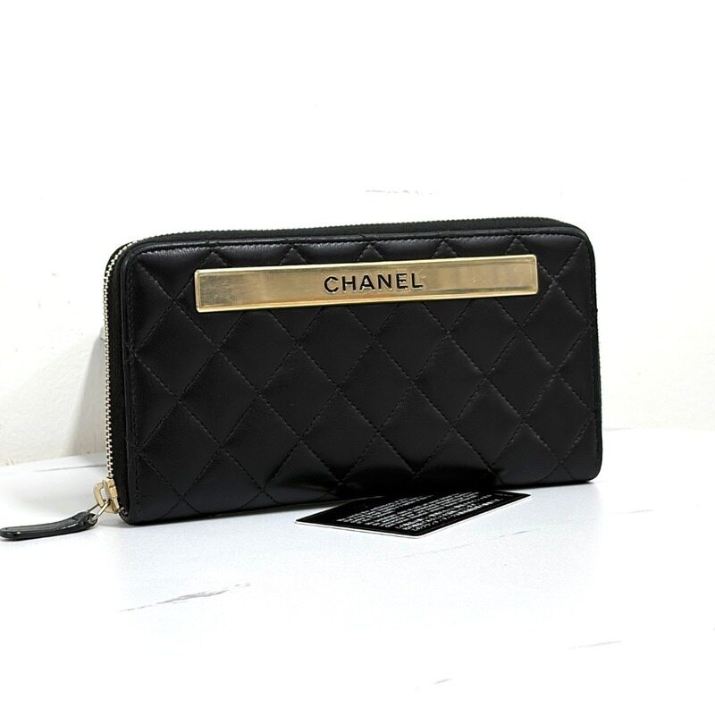샤넬 로고 지퍼 여성 장지갑 블랙 - Chanel