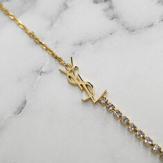 더팩토리 특별가상품 26SS 생로랑 YSL 로고 카산드라 라인스톤 참 체인 브레이슬릿 팔찌 / 크리스탈 골드 (712345 Y1526 8066) 썸네일 5
