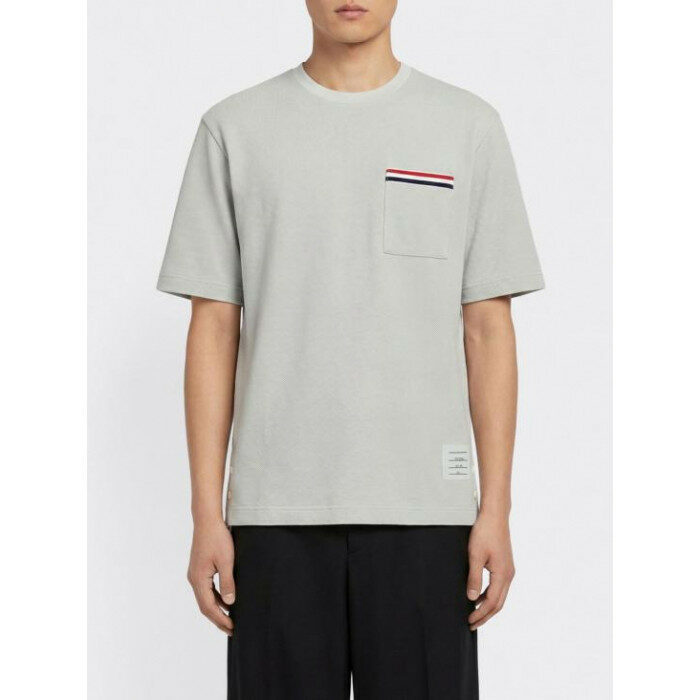 톰브라운 텍스처드 코튼 리넨 RWB 자수 티셔츠 MJS298E J0251 050 - Thom Browne
