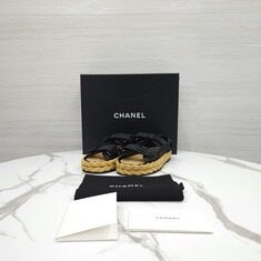 [럭스유] (새상품) 35 / 샤넬 CC로고 메쉬 벨크로 라피아 샌들 블랙 G38945 썸네일 6