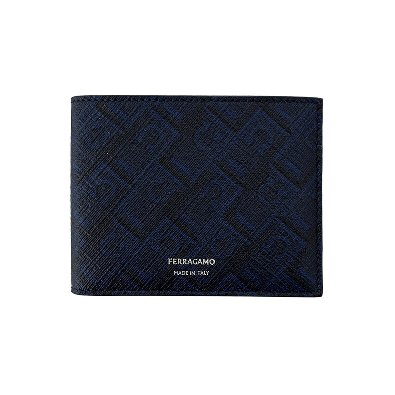 26FW 로고 프린트 반지갑 다크블루네이비/블랙 66-1550 0791191 - Salvatore Ferragamo