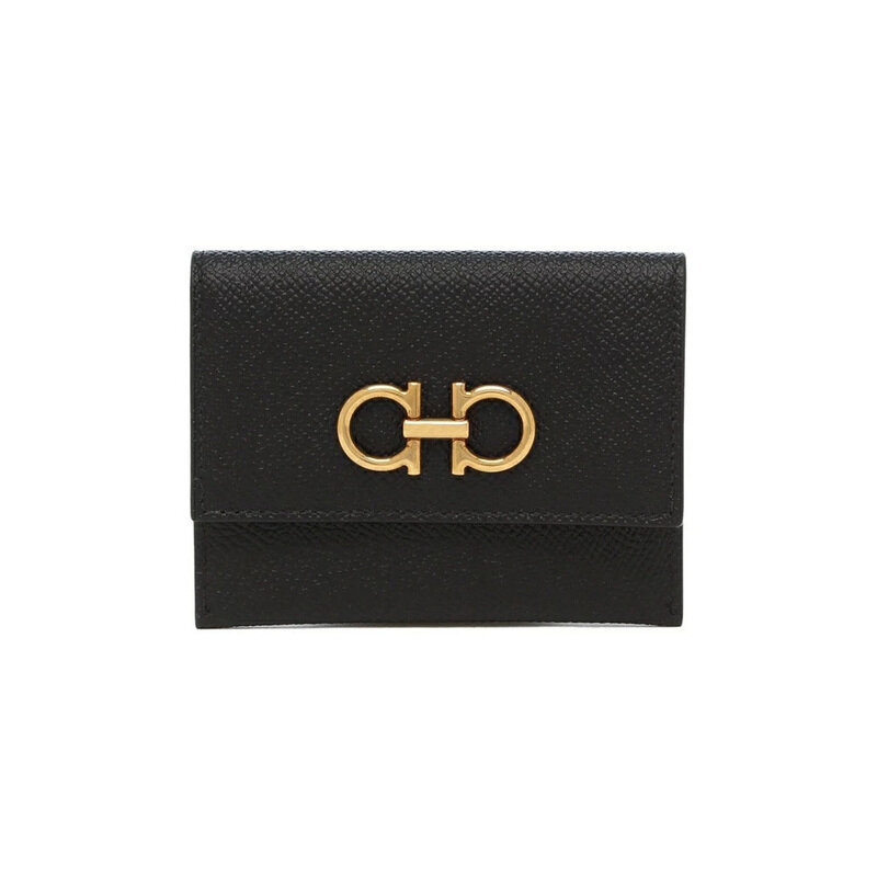 26FW 더블 간치니 카드지갑 블랙 22-0861 0779901 - Salvatore Ferragamo