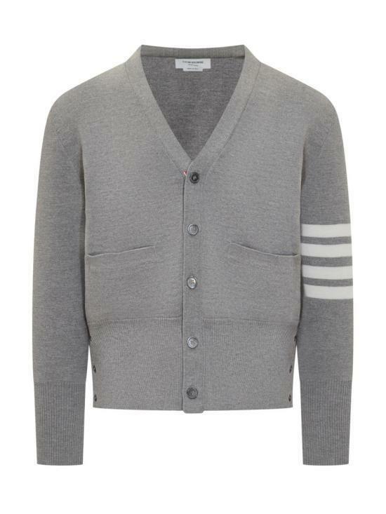 26FW 톰브라운 울 4바 브이넥 가디건 MKC160A 00014 055 LIGHT GREY DOM - Thom Browne
