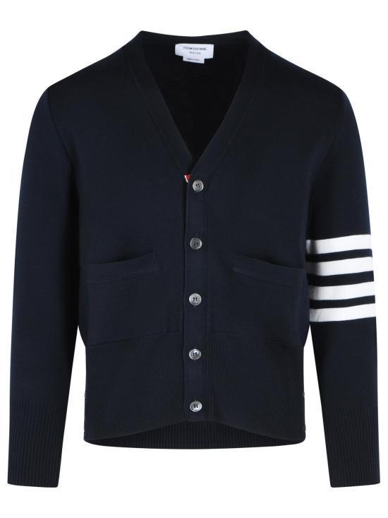 26FW 톰브라운 울 4바 브이넥 가디건 MKC160A 00014 415 NAVY DOM - Thom Browne