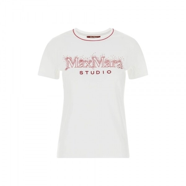 막스마라스튜디오 26SS MSTPUGNALE 라인스톤 로고 티셔츠 화이트 2616971011 001 - Max Mara