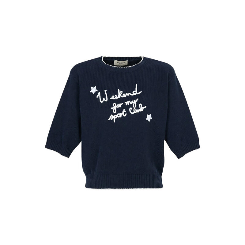 막스마라 26FW WKDFIACRE 자수 반팔 니트 네이비 2625366191 019 - Max Mara